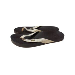 Reef Womens Cushion Court Flip-Flops Size 8 Black & Beige Sandals With Snake